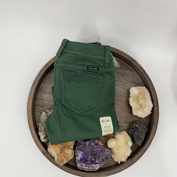 $100 Hunter Green Skinny Jeans Miss Me NWT - Picture 10 of 11